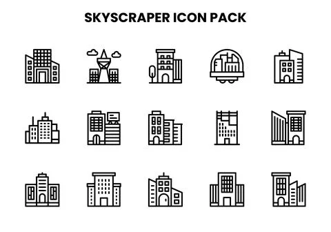 Skyscraper Line Vector Icons Pack 스톡 일러스트