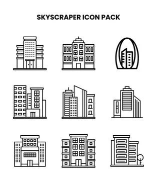 Skyscraper Line Vector Icons Pack イラスト素材