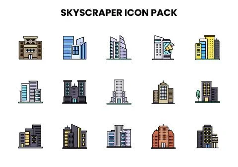 Skyscraper Lineal Color Vector Icons Pack Иллюстрация