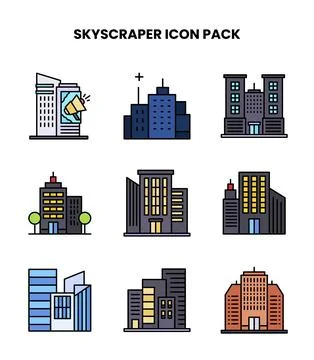 Skyscraper Lineal Color Vector Icons Pack Иллюстрация