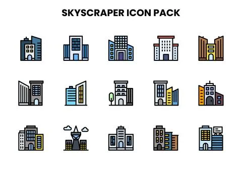 Skyscraper Lineal Color Vector Icons Pack Stock Illustration
