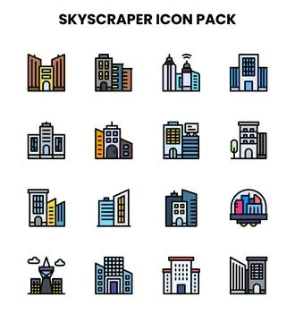 Skyscraper Lineal Color Vector Icons Pack Ilustración de archivo