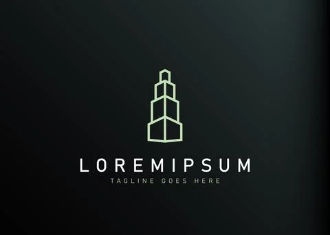 Skyscraper logo design. Vector illustration of building that resembles a cube Stock Illustration