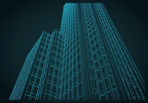 Skyscraper low angle view blueprint Stock Illustration