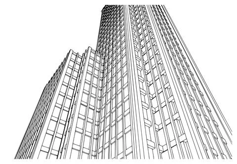 Skyscraper low angle view blueprint illustration Stock Illustration