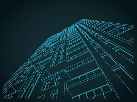 Skyscraper low angle view line art blueprint Stock Illustration