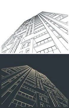 Skyscraper low angle view line art Illustrazione stock