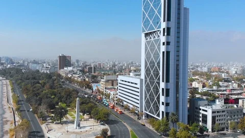 Skyscraper Movistar Building, Square Baquedano Plaza Italia (Santiago, Chile) 動画素材 120095149
