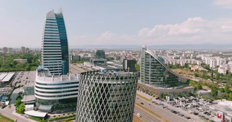 Skyscraper in new “Capital City” complex aerial view drone. Stock Footage 232377825