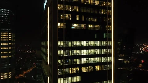 Skyscraper at Night Aerial View Stock Footage 256160359