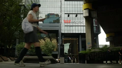 Skyscraper reflected on Westpac in Sydney 6K Stock Footage 302696097