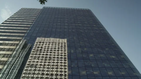 Skyscraper reflection with blue glass windows at business district in Paris, Stock Footage 119362012
