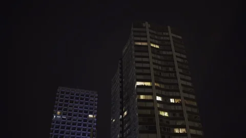 Skyscraper reflection with glass windows at business district in Paris at night, Video stock 119367905