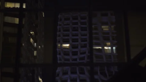Skyscraper reflection with glass windows at business district in Paris at night, Stock Footage 119368658