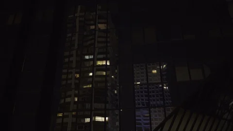Skyscraper reflection with glass windows at business district in Paris at night, 動画素材 119368901