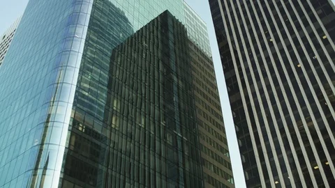 Skyscraper reflection with green glass windows at business district in Paris, Stock Footage 119360775