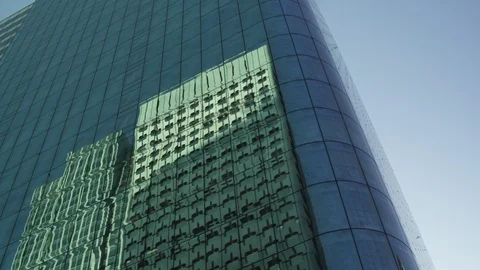 Skyscraper reflection with green glass windows at business district in Paris, Stock Footage 119361197