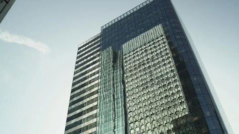 Skyscraper reflection with green glass windows at business district in Paris, Video stock 119362131