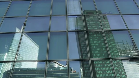 Skyscraper reflection with green glass windows at business district in Paris, Stock Footage 119362776