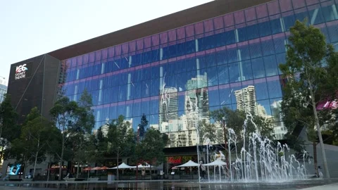 Skyscraper reflections on ICC Sydney Theatre wide 6K Stock Footage 301022652