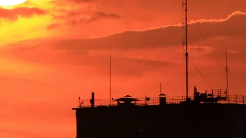 Skyscraper roof at sunset Stock Footage 84728582