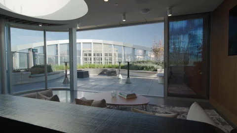 Skyscraper rooftop patio Stock Footage 285556159