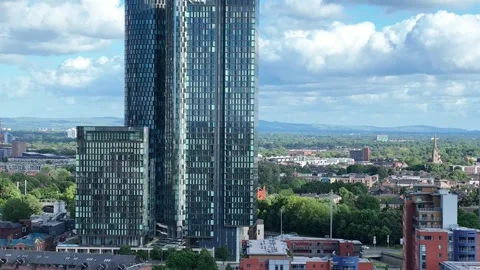 Skyscraper Rooftops and Castlefield Viaduct Stock Footage 277467419