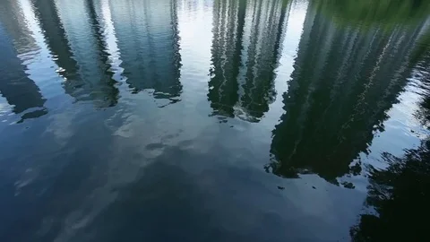 Skyscraper skyline reflecting in water Stock Footage 80273981
