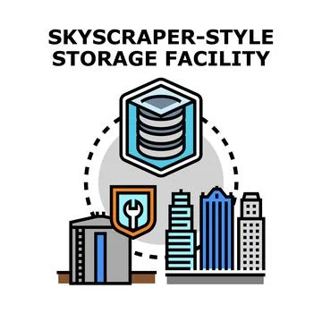 Skyscraper style storage facility concept computing data Stock-Illustration