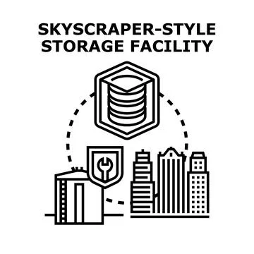 Skyscraper style storage facility concept computing data Stock-Illustration