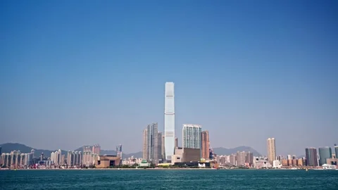 Skyscraper with sunny day no cloud view of Victoria Harbour, Hong Kong - 4k Stock-Footage 288047211