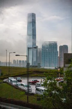 Skyscraper surrounded by trees Stock Photos