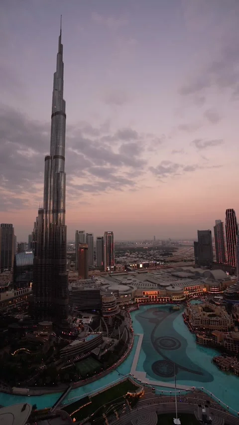 Skyscraper Time Zone Dubai Mall in Downtown Dubai at Night, United Arab Emirates Stock Footage 241960260