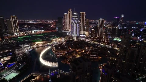 Skyscraper Time Zone Dubai Mall in Downtown Dubai at Night, United Arab Emirates Stock Footage 241962530