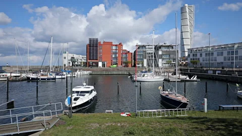 Skyscraper Turning Torso over Malmo, Sweden Stock Footage 109061408