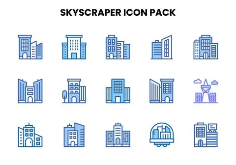 Skyscraper Two Colour Bundle Icons Pack Ilustração Stock