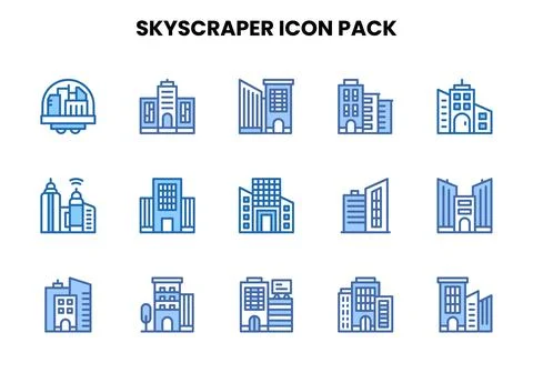 Skyscraper Two Colour Set Icons Pack Ilustração Stock