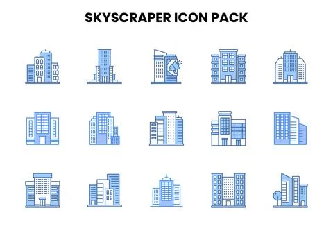Skyscraper Two Colour Set Icons Pack Stock Illustration