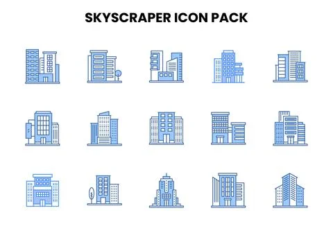 Skyscraper Two Colour Set Icons Pack Stock-Illustration