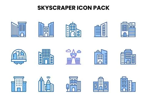 Skyscraper Two Colour Set Icons Pack Иллюстрация
