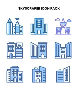 Skyscraper Two Colour UI Icons Pack Stock Illustration