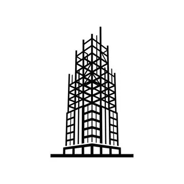 Skyscraper under construction in black and white vector illustration. イラスト素材