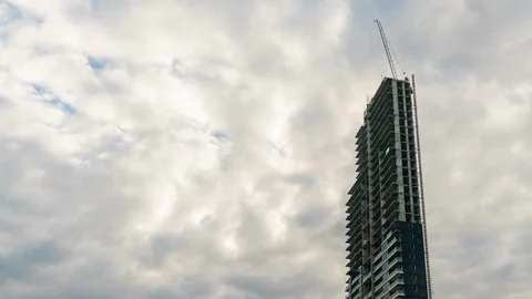 Skyscraper under construction with cloud sky. Stock Footage 88530742