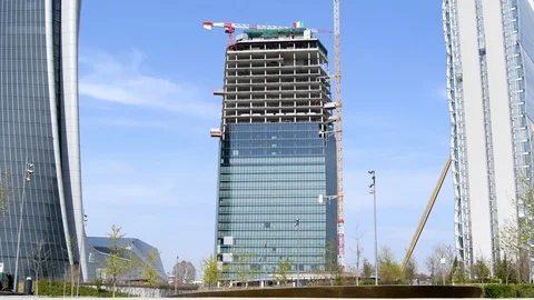 Skyscraper under construction in one modern business centers of Milan city Stock Footage 111722731