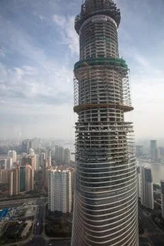 Skyscraper under construction in Shanghai Stock Photos
