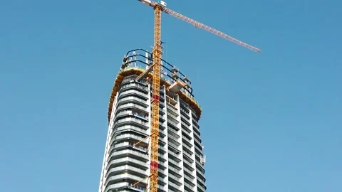 Skyscraper under construction, Upward moving shot, Slow motion Video stock 235527654