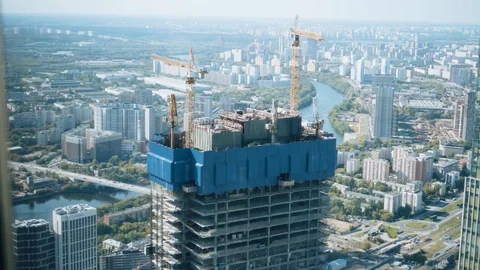 Skyscraper under construction. Visible construction of the fixture Stock Footage 115214881
