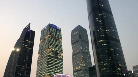 Skyscraper view in the evening Stock Footage 136183607