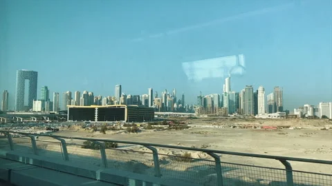 Skyscraper View from metro dubai. Subway near Sheikh Zayed road Stock Footage 220720866
