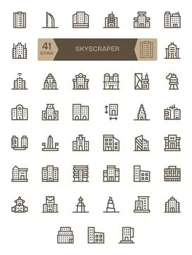 Skyscraper Visual Pack containing 41 Bold Line Editable Vector Icons Stock Illustration